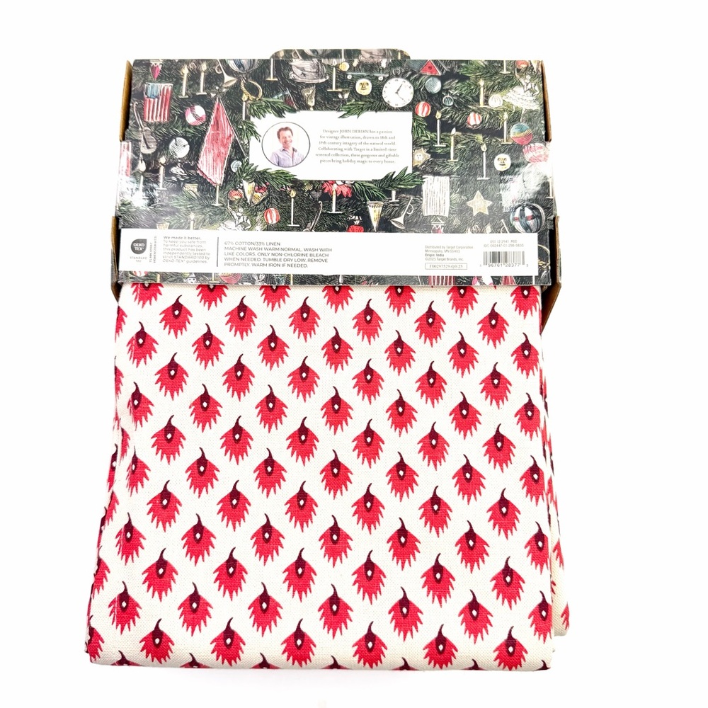John Derian for Target 84"x60" Red Leaf-Like Print on Cream Table Cloth NWT - Picture 9 of 10